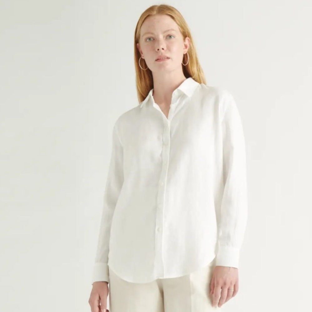 Quince 💯 European Linen White Long Sleeve Shirt